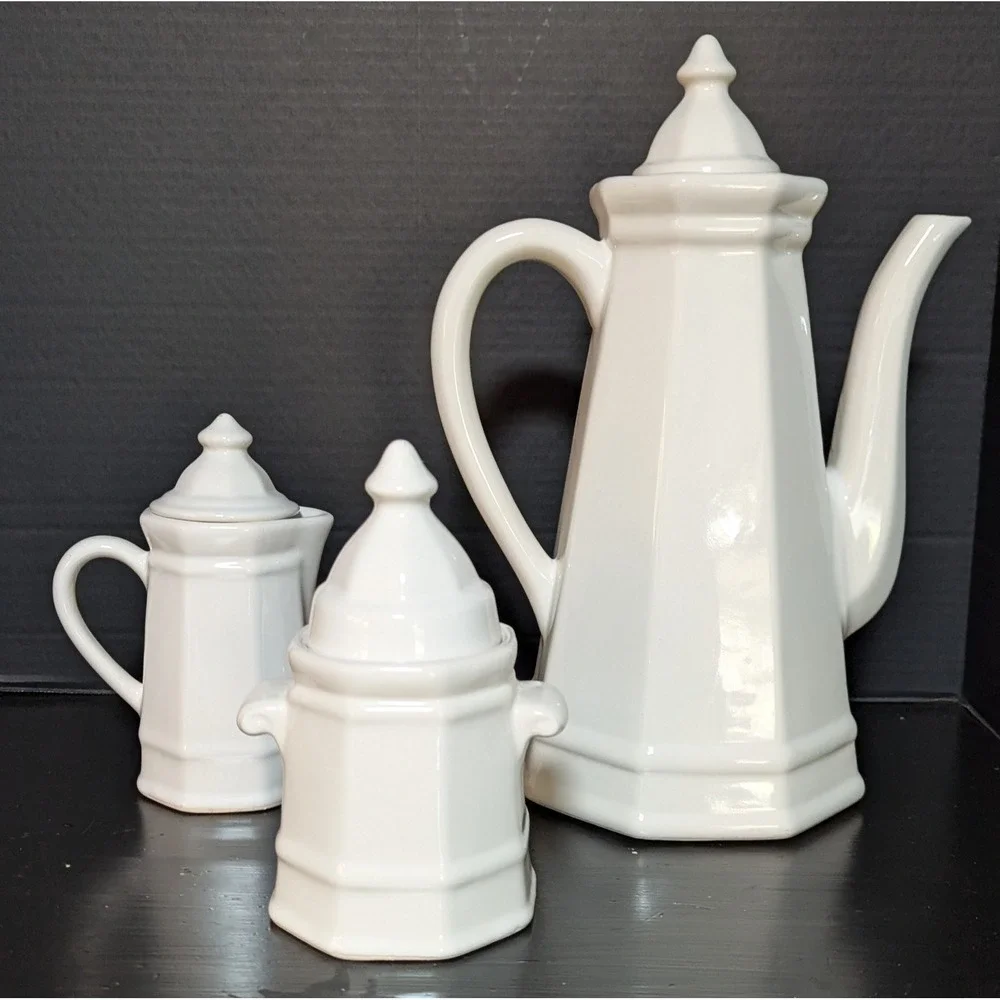 Pfaltzgraff Heritage White 3-Piece Coffee/Tea Service Coffee Pot Sugar Creamer